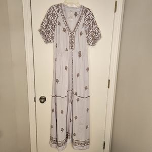 NWOT Free People Riley Embroidered Maxi Dress- Light lavender grey color